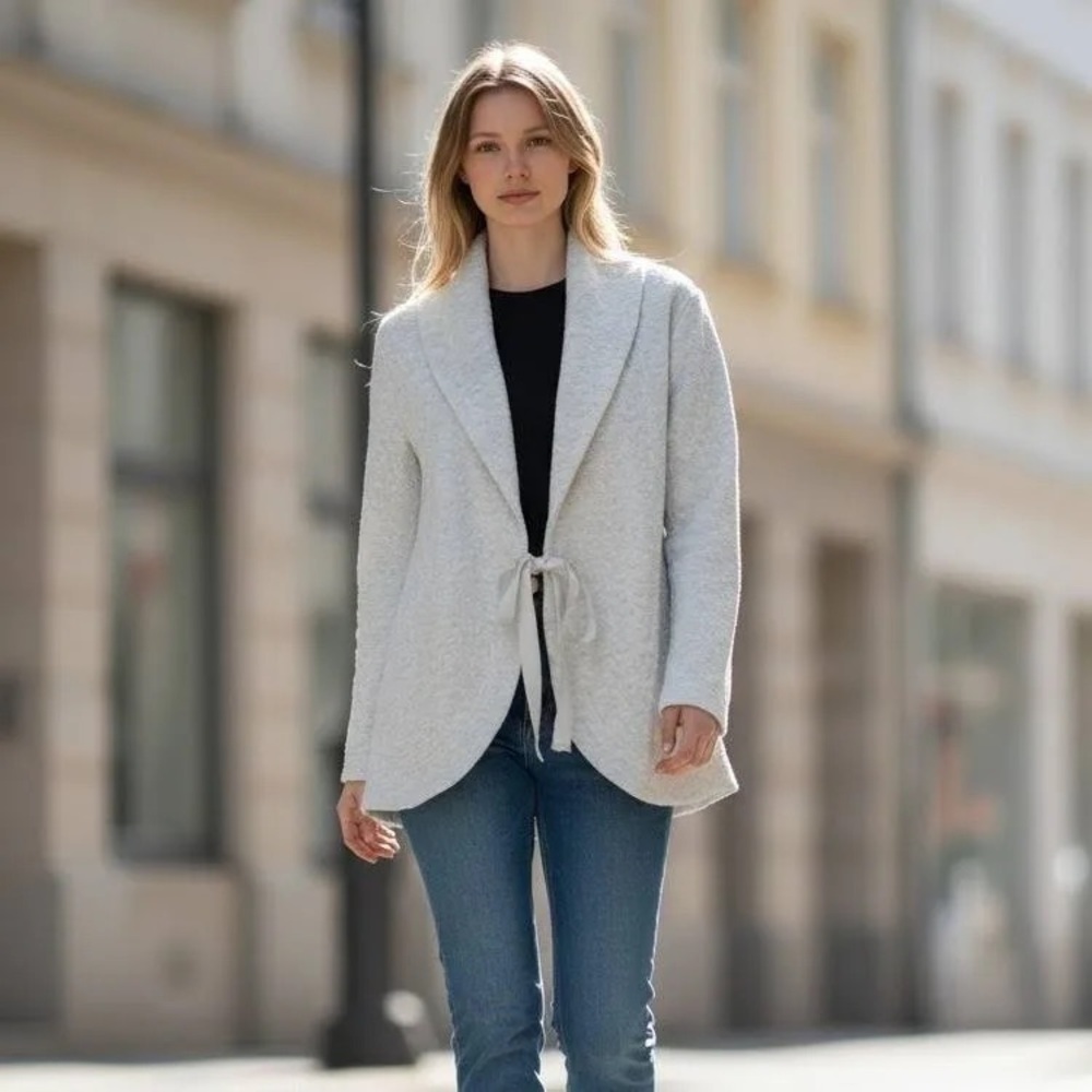 Soft Surroundings Women's Size Smal Ivory Tie-Front Quilted Knit Cardigan Jacket